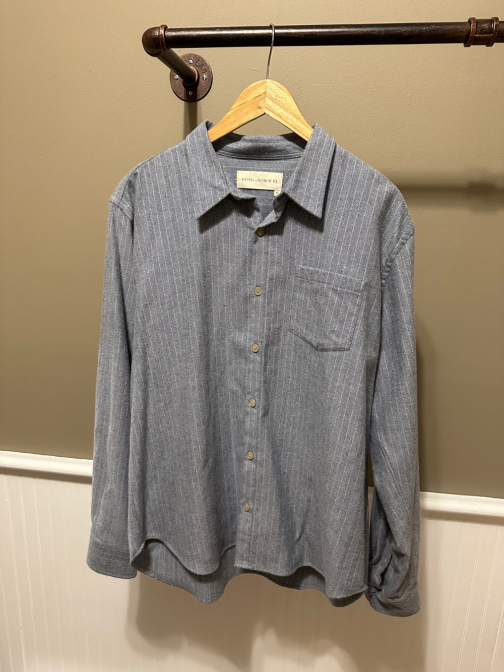 Road To Nowhere Men's Gray/Navy Pinstripe Button-Up Shirt